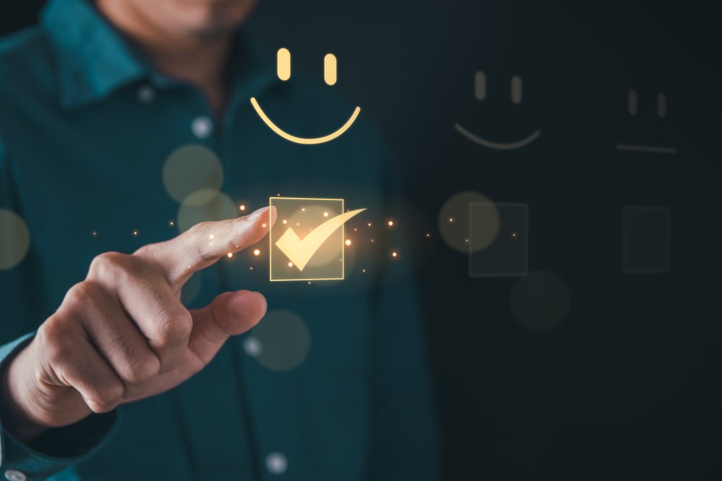 business man select satisfied survey rating for customer satisfaction scores. customer satisfaction concept.